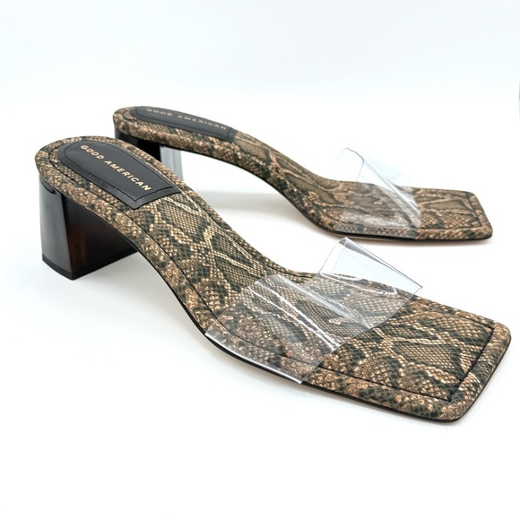 Good American Shoes - NEW Good American Block Heel Slide Sandal Desert Snake Size 13 GA119K-X